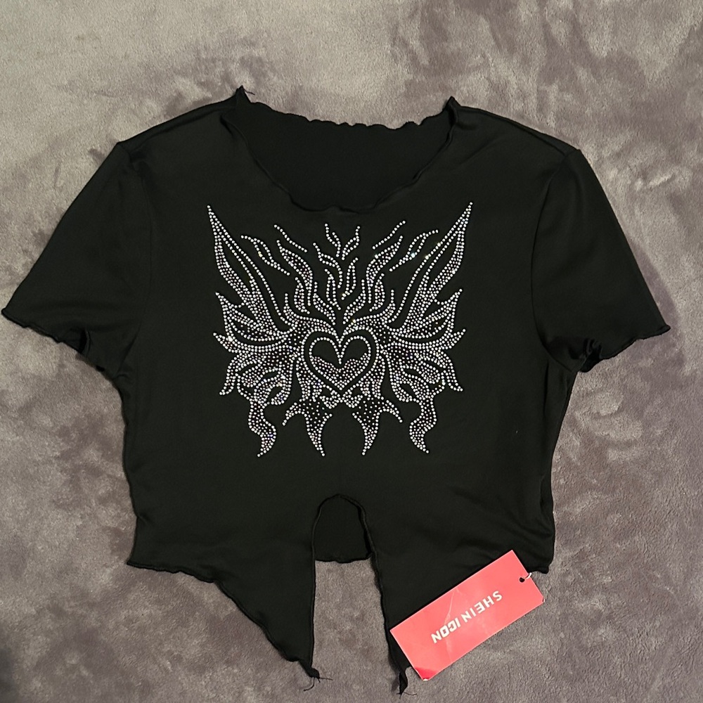 Brand New SHEIN Black Rhinestone Crop Top